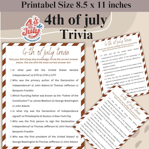 4th of July Trivia Game!, Printable 4th of July Trivia Game!, Trivia Game, America History, Instant Download