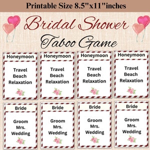 Bridal Shower Taboo Game, Printable Bridal Shower Taboo Game, Bridal Shower Taboo, Bridal Shower, Instant download