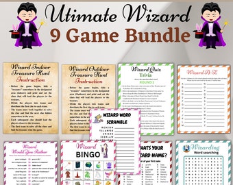 Wizard Party Games Bundle, Magical Trivia, Treasure Hunt (Instant Download)