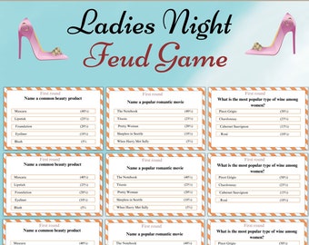 Ladies Night Feud, jeu numérique pour une soirée amusante, jeu de querelle de nuit imprimable pour dames, jeux de nuit, jeu-questionnaire pour adultes