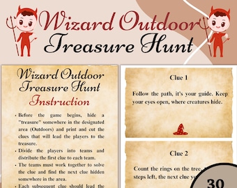 Juego de búsqueda del tesoro al aire libre de Wizard, aventura familiar (descarga instantánea)