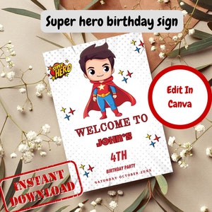 Personalized Superhero Birthday Sign - Editable Superhero birthday sign - Super hero sign - Digital download