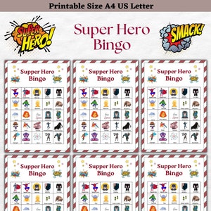 Superhero Bingo, Superheld, Bingo Spiel.  Eine lustige Variante eines klassischen Spiels!  35 verschiedene Karten Printable Party .Spiel Superhero Bingo Spiel