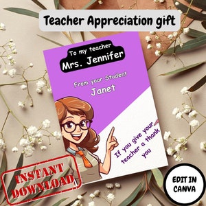 Regalo de agradecimiento para maestros / Tarjetas de afirmación imprimibles para maestros / Regalos para maestros nuevos / Regalos de fin de año para maestros / Canva editable