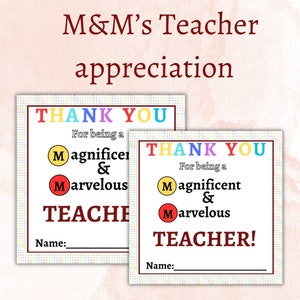 M&M’s Teacher Appreciation Tags | Printable Candy Teacher Gift Tags | Instant Download Teacher Thank You Favor