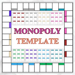Sjabloon voor blanco monopoliebord | Lege monopoliesjabloon | Aangepast monopoliespel | Digitaal downloaden