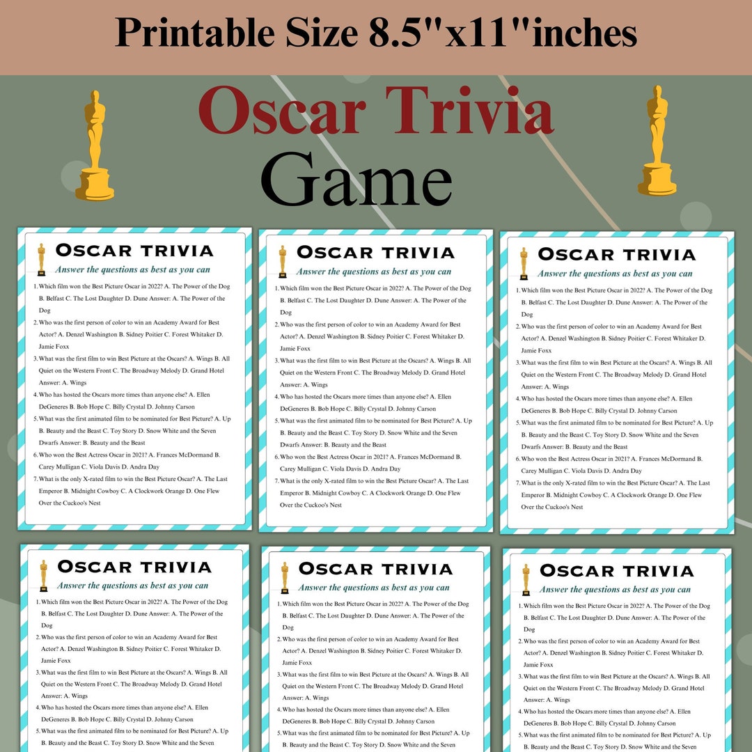 Oscar Trivia Party Game Printable Oscar Trivia Party Game Etsy
