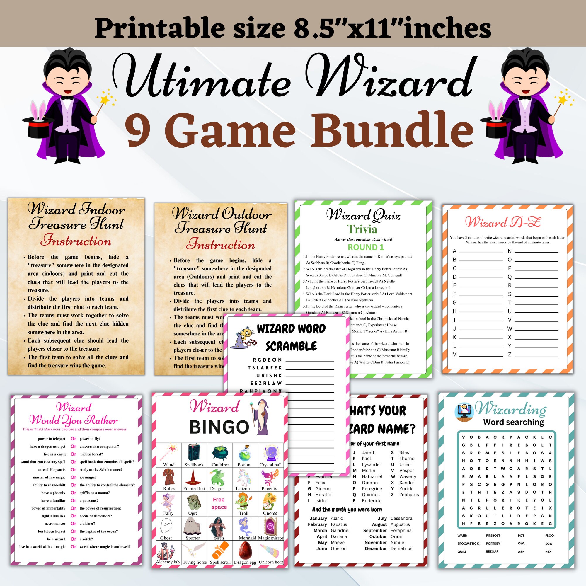 9 Wizard Party Games Bundle , Ultimate Wizard Bundle , 9 Magical Games