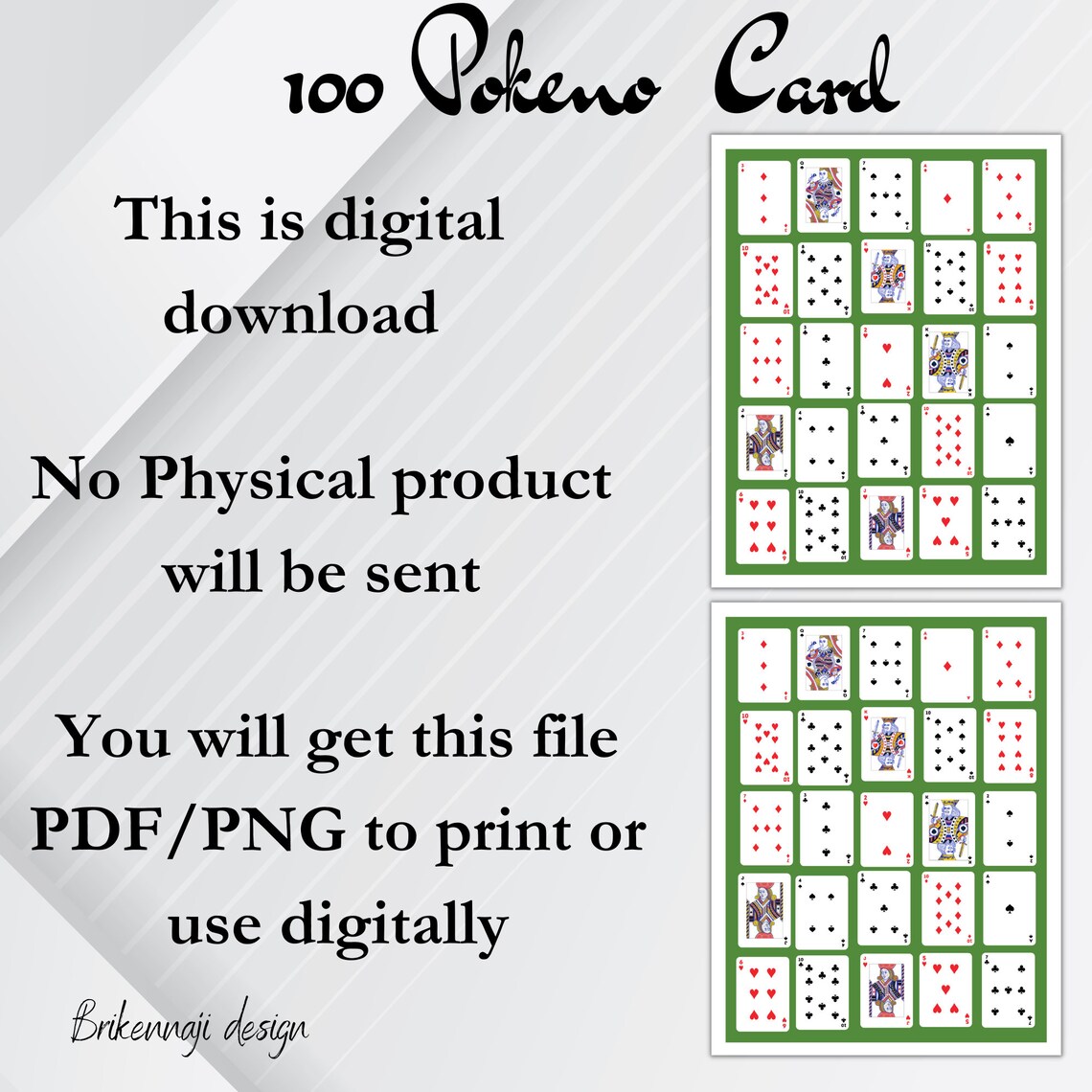 Printable Pokeno Card Game |100 Poker Keno Cards Set 1-4 Colors ...