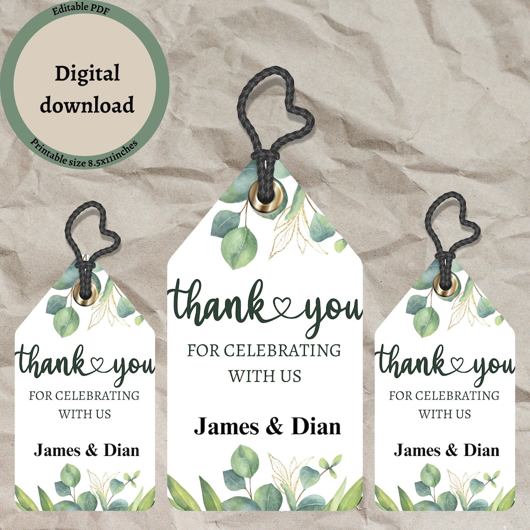 Elegant Wedding Thank You Tags - Printable Digital Download for ...