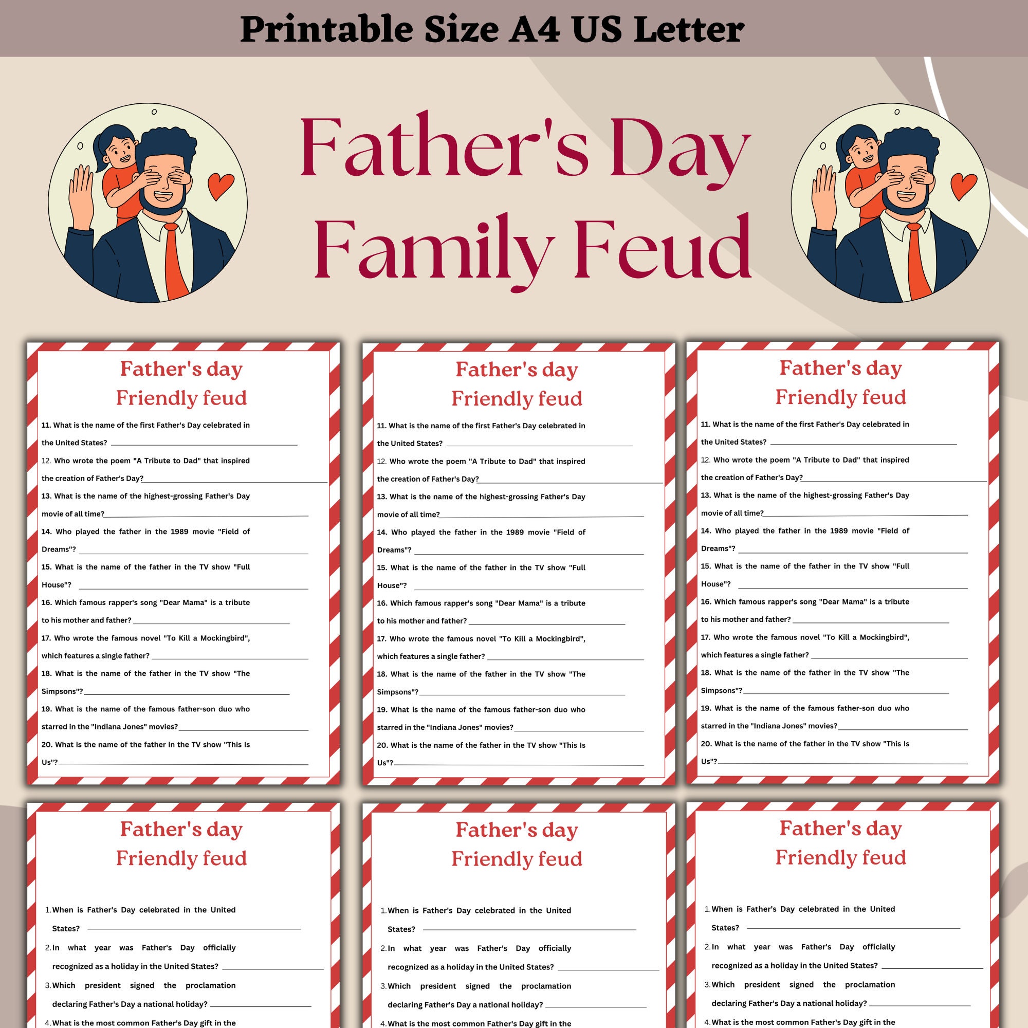 Father's Day Feud Printable Game Fun Family Activity for -  Portugal