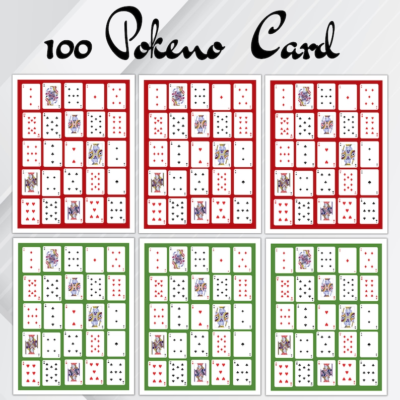 Printable Pokeno Card Game |100 Poker Keno Cards Set 1-4 Colors ...