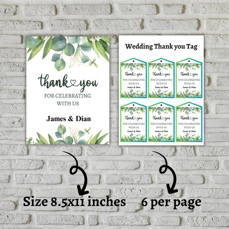 Elegant Wedding Thank You Tags Printable Digital Download - Etsy
