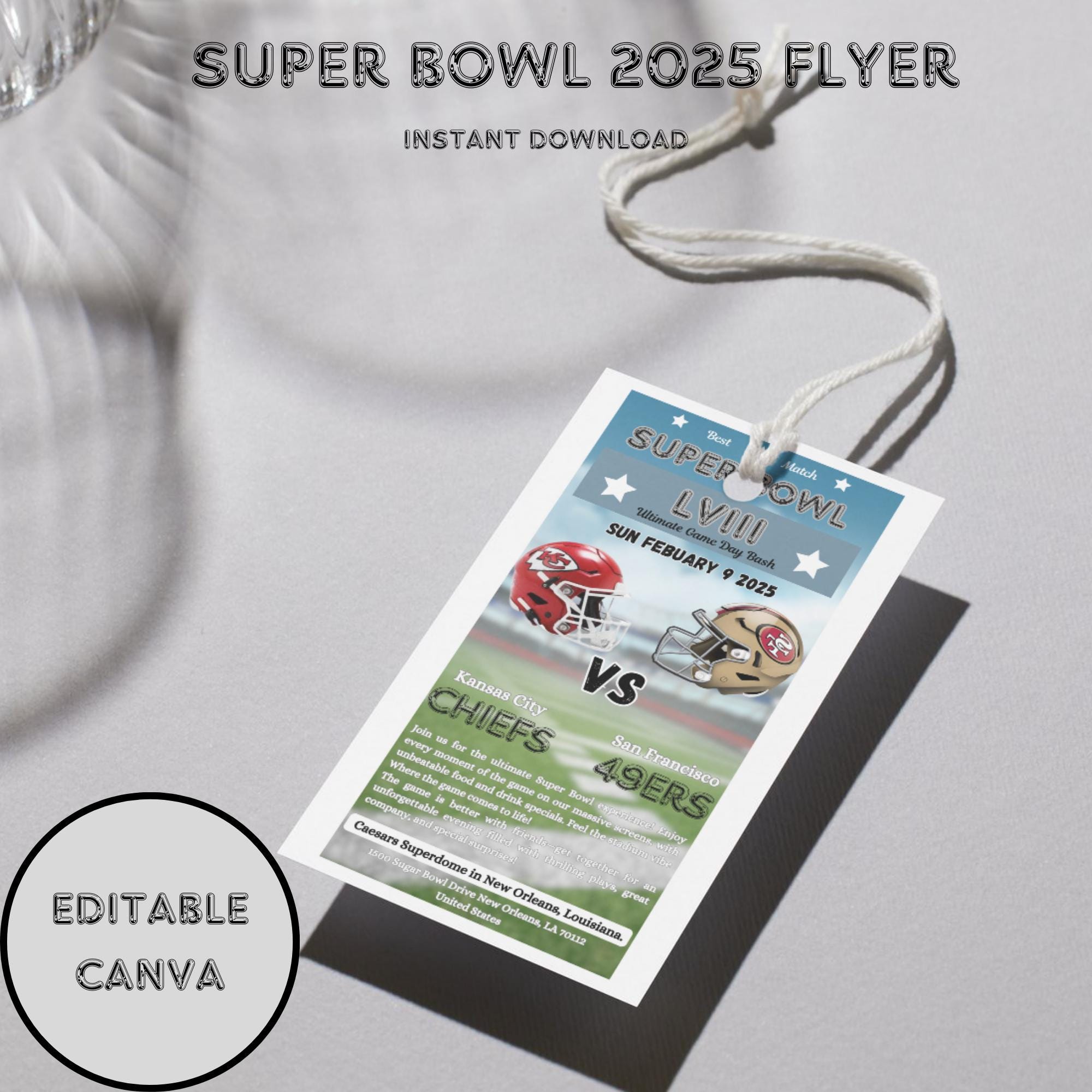 Editable Super Bowl 2025 Invitation Flyer Customizable Game Day Party ...