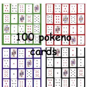 Printable Pokeno card game 100 Poker Keno Cards Set 1-4 Colors Pokeno Boards Poker Bingo Cards Digital poker keno game printable image 3