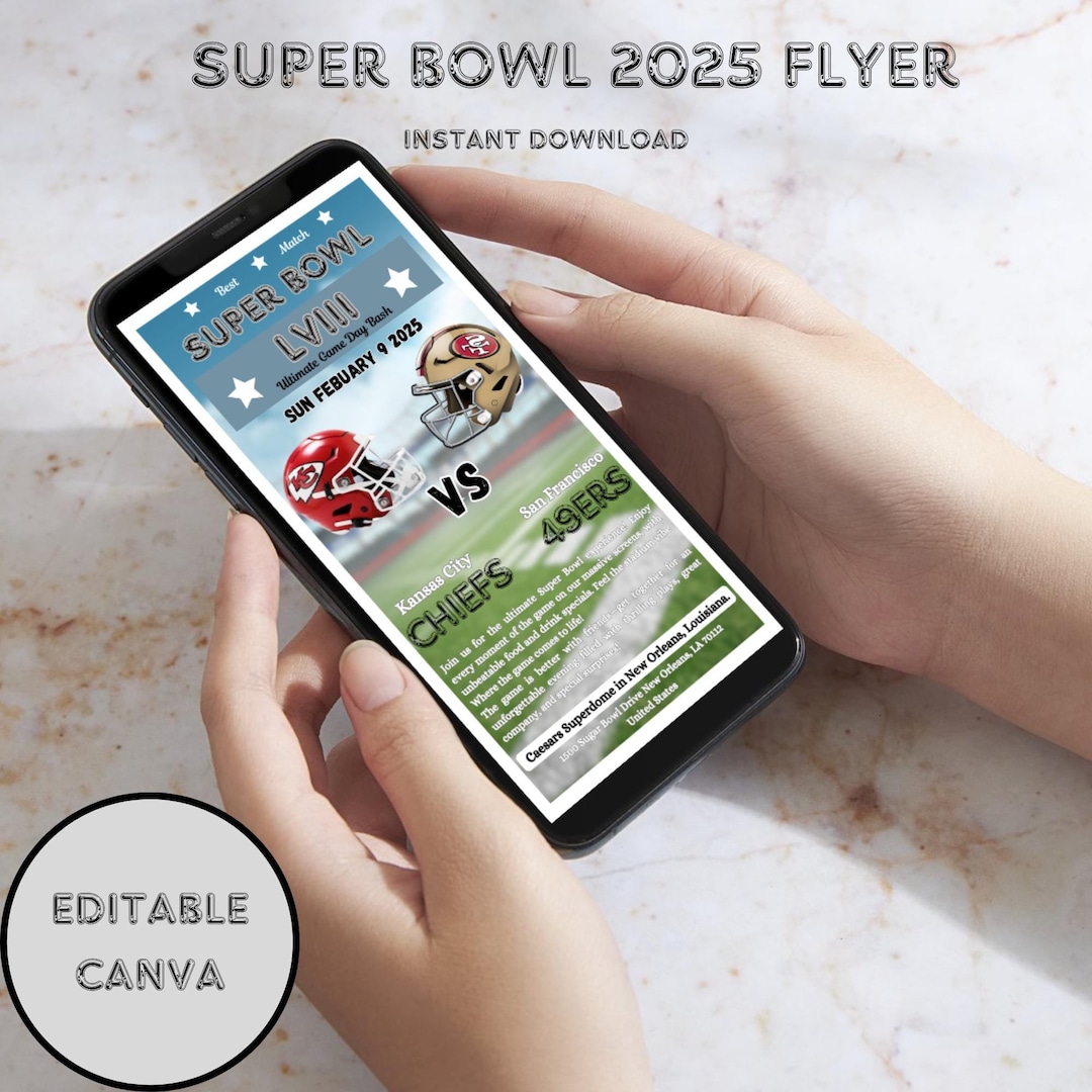 Editable Super Bowl 2025 Invitation Flyer Customizable Game Day Party