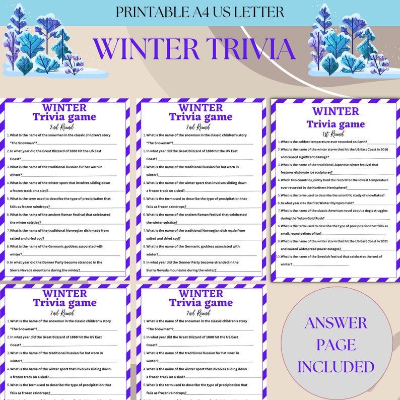 Winter Wonderland Trivia the Ultimate Seasonal Game , Fun Winter Trivia Game, Snow Day Game