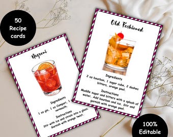 Editable Cocktail Recipe Cards Template | Printable Drink Mixology Bar Menu Card