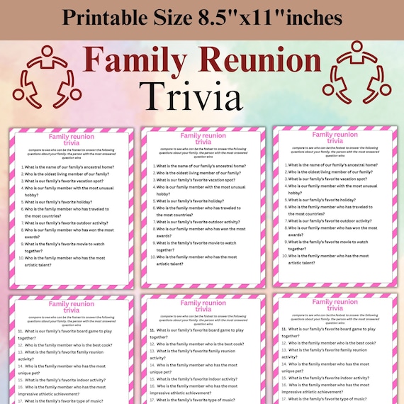 Family Reunion Trivia Game Family Gathering Party Activities