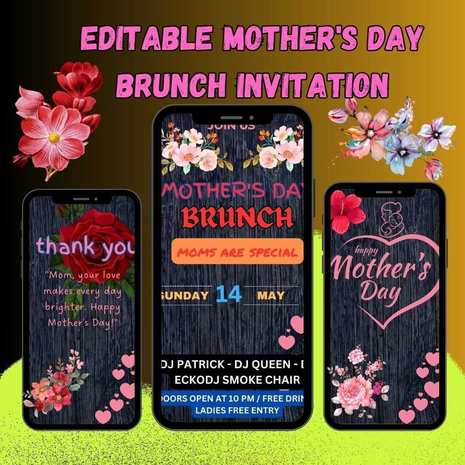 Editable Mother's Day Brunch Invitation Template Printable Mother's Day ...