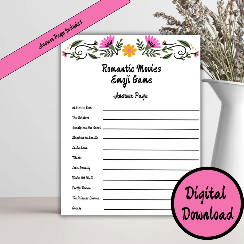 Romantic Movie Emoji Pictionary Game - Date Night Fun (Instant Download) image 2