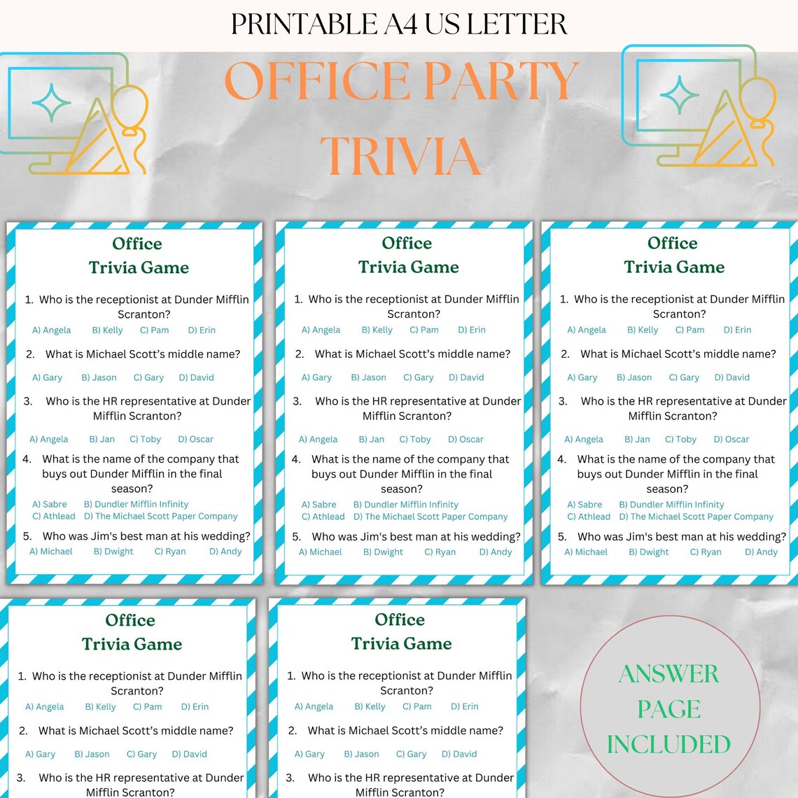 Office Party Feud Printable Game - Fun Team Building Activity Test Your Knowledge on the Office ...