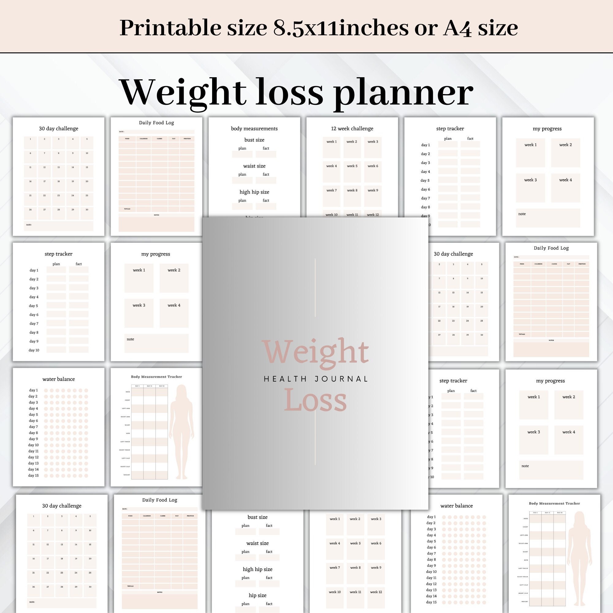 Weight Tracker Printable &amp; Fillable | Daily Weight Journal | Weight ...