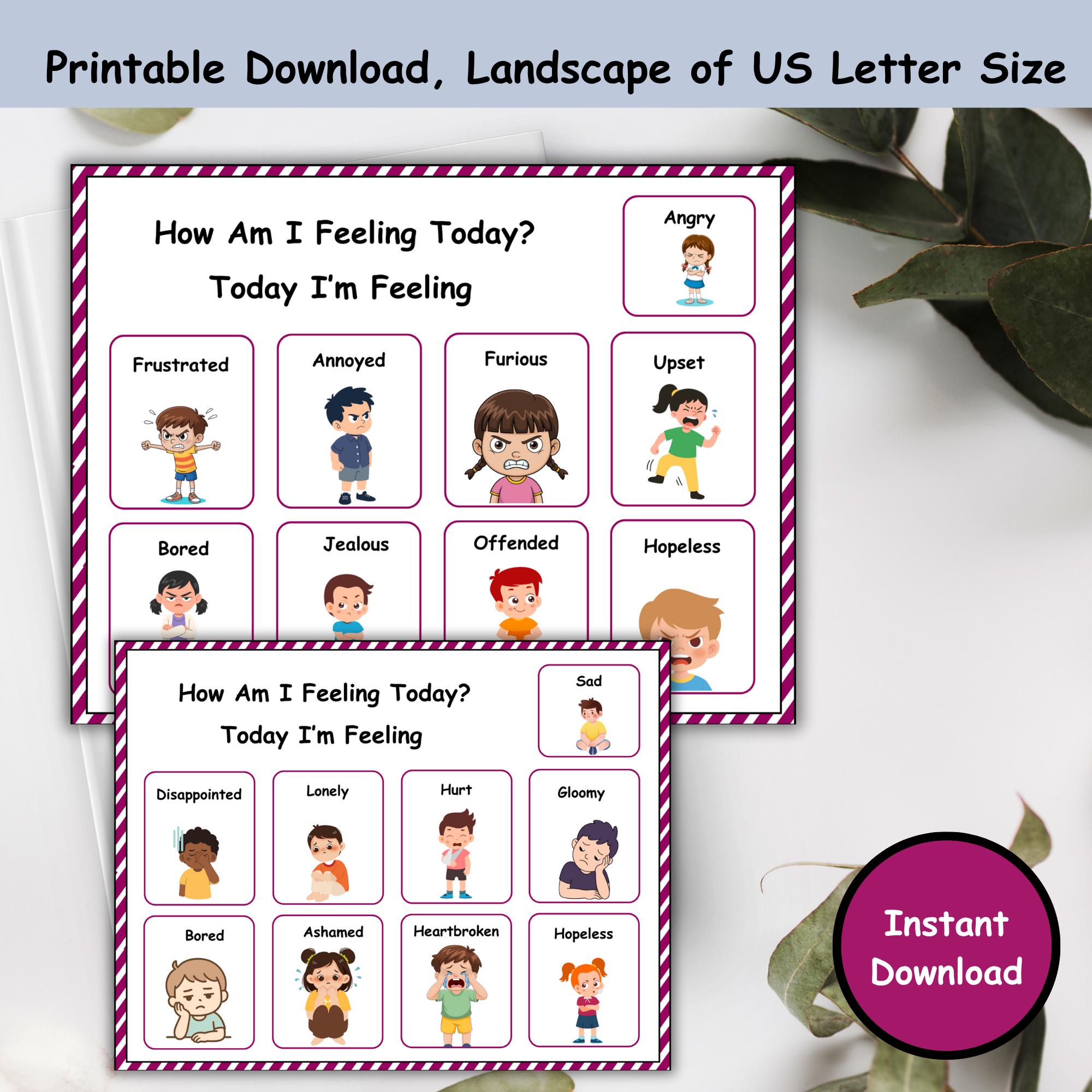 Feelings and Emotions Chart for Kids | Preschool Classroom Calm Corner ...