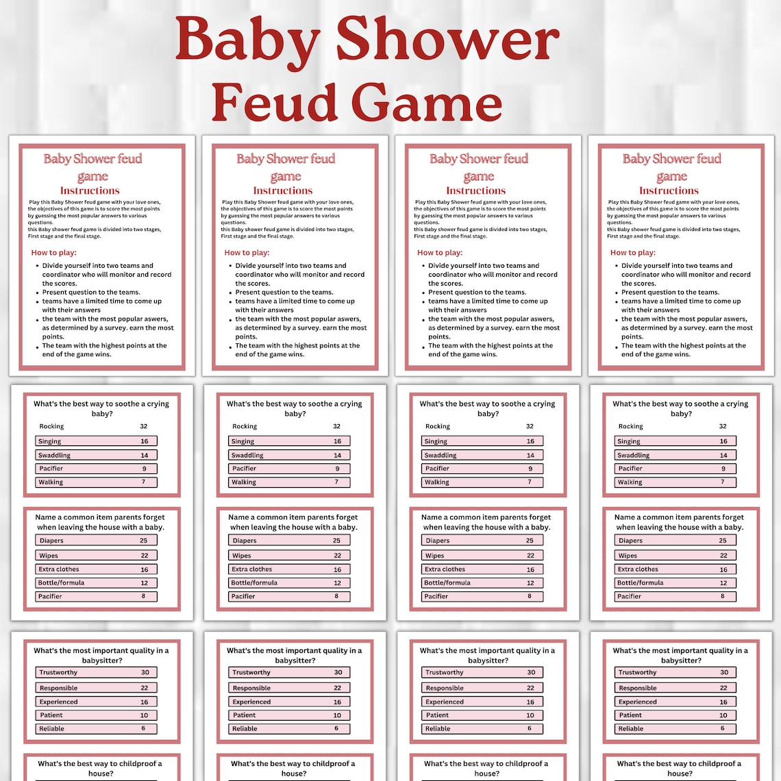 Baby Shower Games Baby Shower Feud Baby Shower Friendly Feud Game