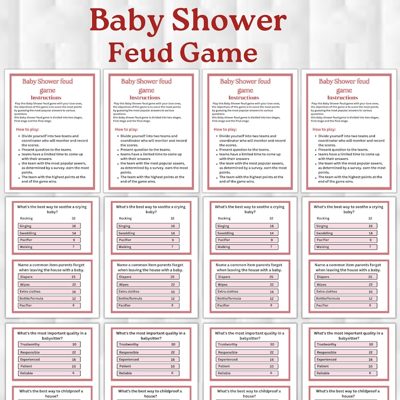 Baby Shower Games Baby Shower Feud Baby Shower Friendly Feud Game