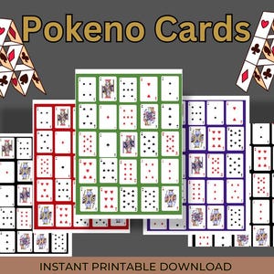 Afdrukbaar Pokeno-kaartspel | 100 Keno pokerkaarten set 1-4 kleuren | Pokerborden | Pokerbingokaarten | Digitaal keno-pokerspel | afdrukbaar