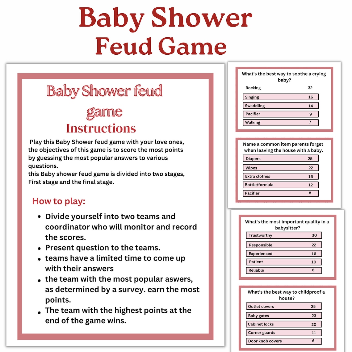 Baby Shower Games Baby Shower Feud Baby Shower Friendly Feud Game