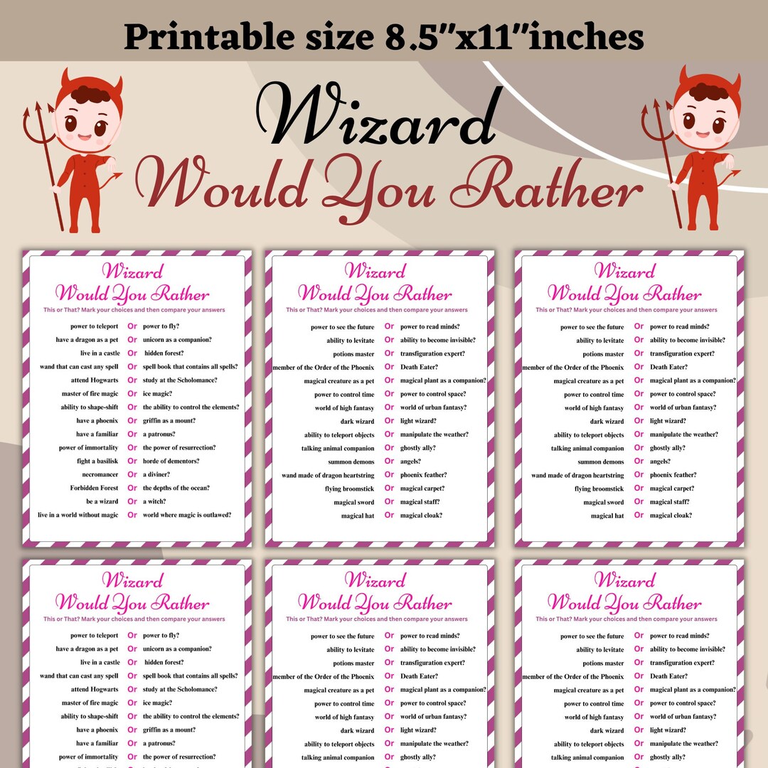 Wizard Would You Rather, Magical Game for All Ages, Printable Wizard Word Search, Instant