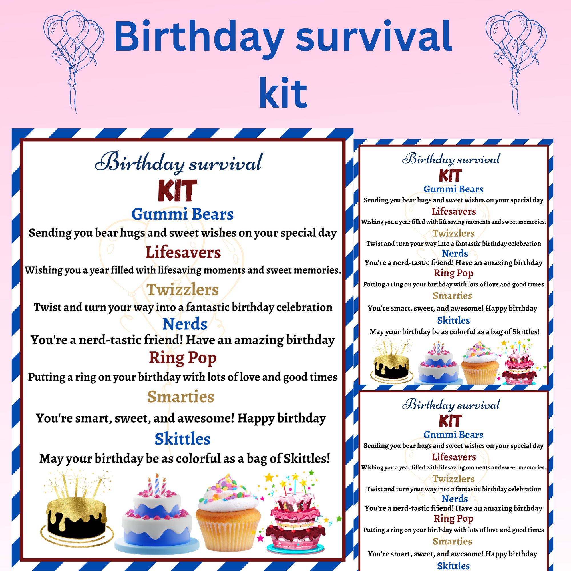 Birthday Survival Kit Digital Gift Tag, Printable Happy Birthday ...