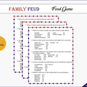 Fun Feud Game, Printable Family Game, Friendly Feud, Trivia Quiz, Family Quiz, Family Game Night, Group Games, Family Activity Printable