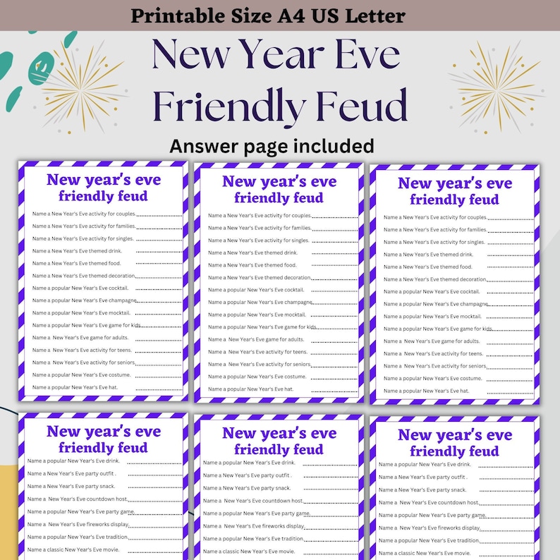 New Year Feud Game, Feud Game, New Year's Resolution Feud, New Years ...