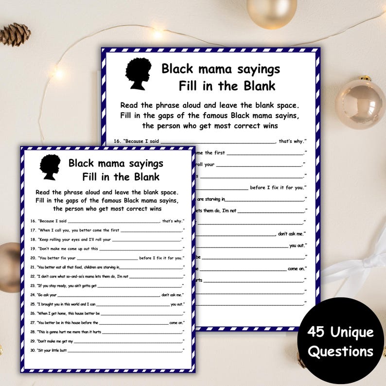 Black Mama Sayings Game | Printable Party Game (instant Download) - Etsy