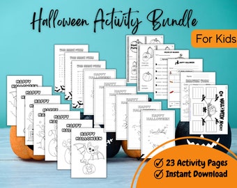 Halloween Activity Pack, Kids Coloring Pages, Party Games (PDF)