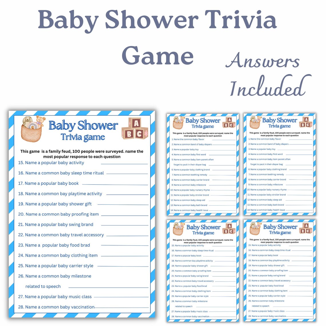 Baby Shower Game | Baby Shower Trivia Game | Baby Shower Activity ...
