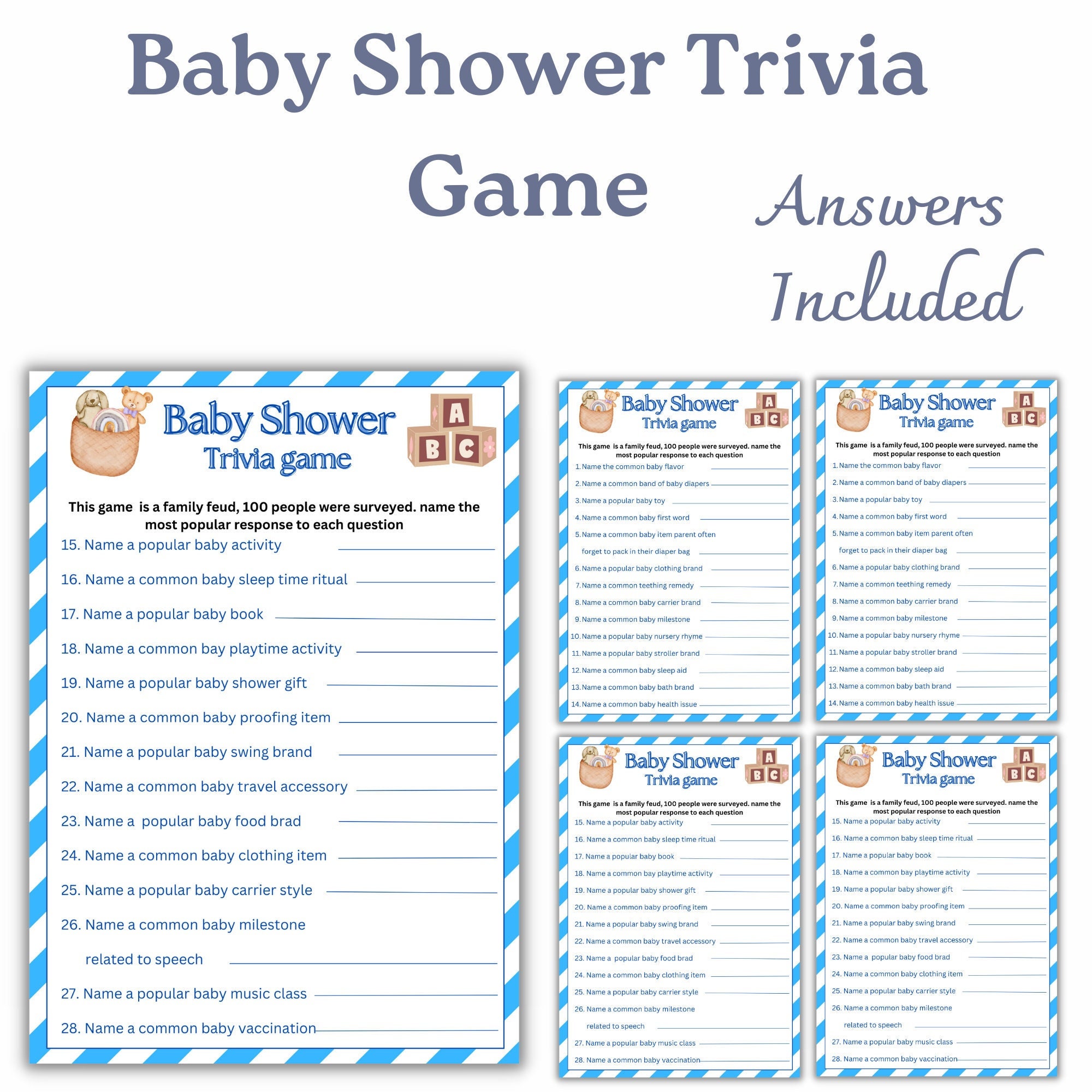 Baby Shower Game Baby Shower Trivia Game Baby Shower Activity Instant