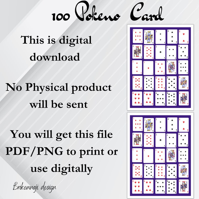 Printable Pokeno card game 100 Poker Keno Cards Set 1-4 Colors Pokeno Boards Poker Bingo Cards Digital poker keno game printable image 5