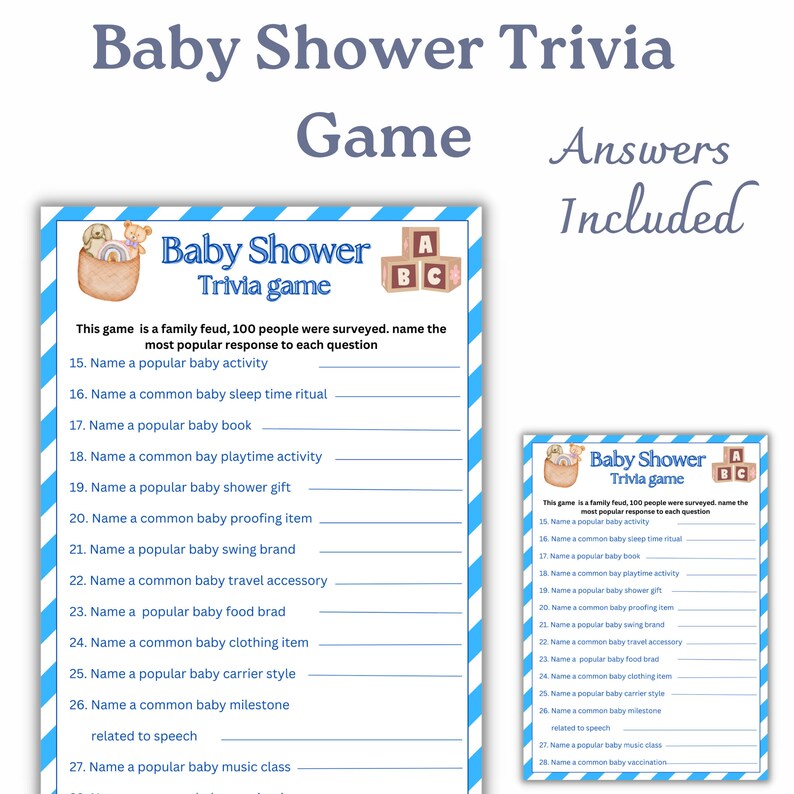 Baby Shower Game | Baby Shower Trivia Game | Baby Shower Activity ...