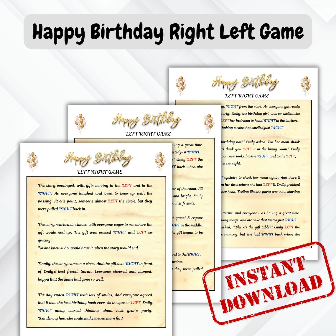 Birthday Left Right Game | Printable Party Activity (digital Download ...