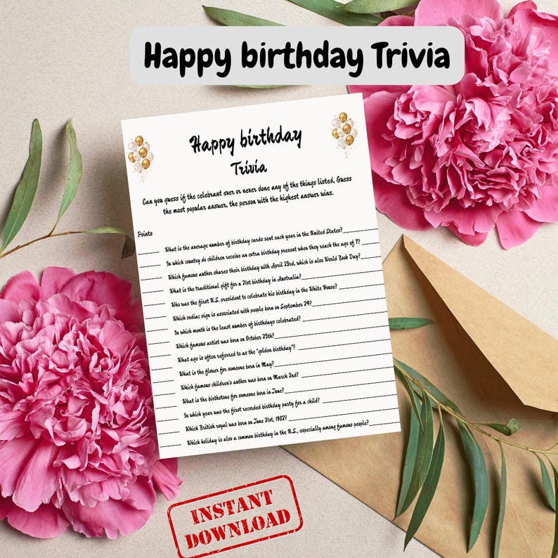 Printable Birthday Trivia Game | Fun Party Quiz | Birthday Trivia Game ...