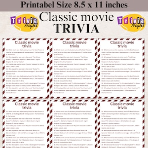 Classic Movie Trivia, Printable Classic Movie Trivia, Classic Movie ...