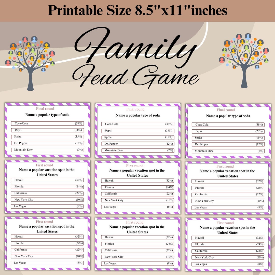 Family Feud Game, Printable Family Feud Game, Feud Game, Instant ...
