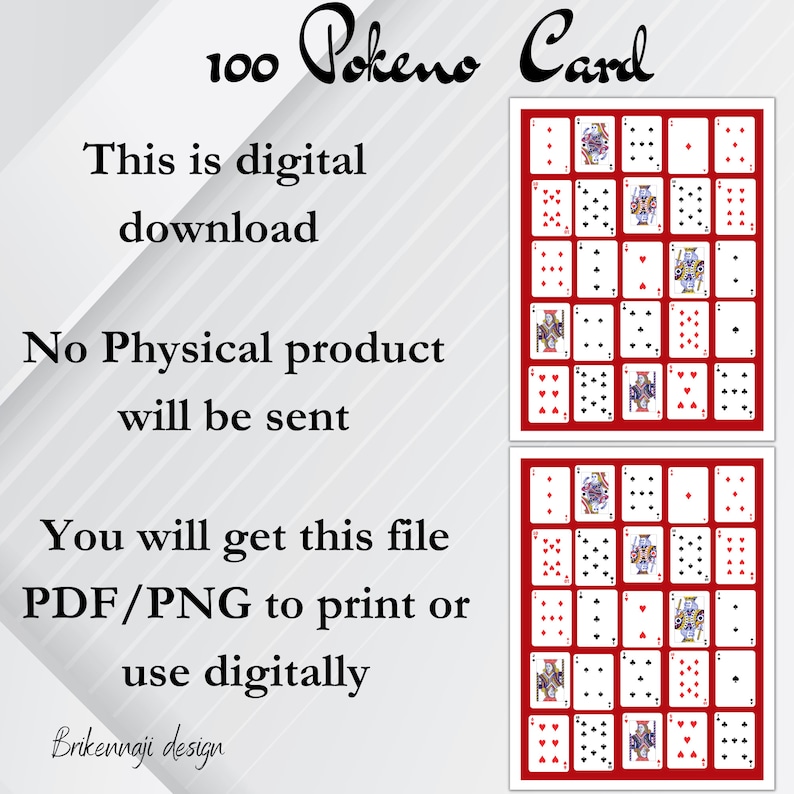 Printable Pokeno card game 100 Poker Keno Cards Set 1-4 Colors Pokeno Boards Poker Bingo Cards Digital poker keno game printable image 6