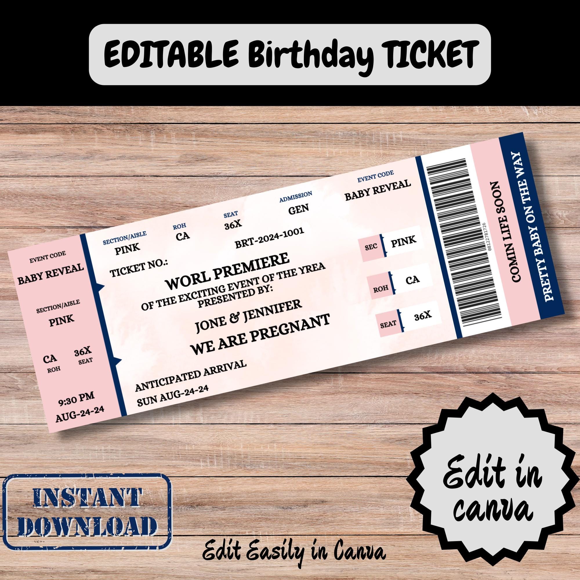Editable Birthday Ticket | Editable Birthday Ticket Template | DIY ...