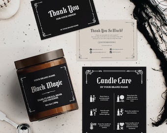 Halloween Candle Label Bundle Spooky Candle Sticker Gothic Label Candle Canva Halloween Thank You Card Business Candle Branding Kit Candle