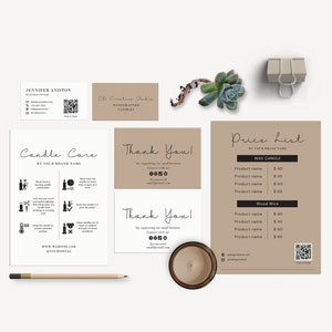Minimalistic Candle Care Card Template Thank You Business Card Minimalistic Price List QR Code Template Candle Business Card Canva Template
